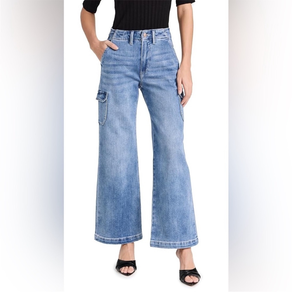 Paige denim cargo Jean size 24, zip fly, stretch, ankle length
